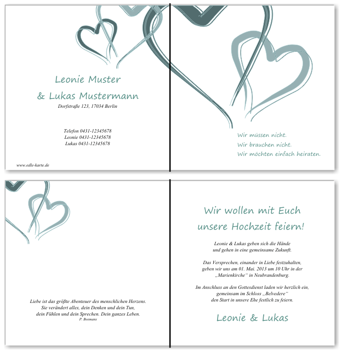  Einladungskarten Hochzeit, Hochzeitseinladungen, Hochzeitskarten, Einladungen f&uuml;r Hochzeit