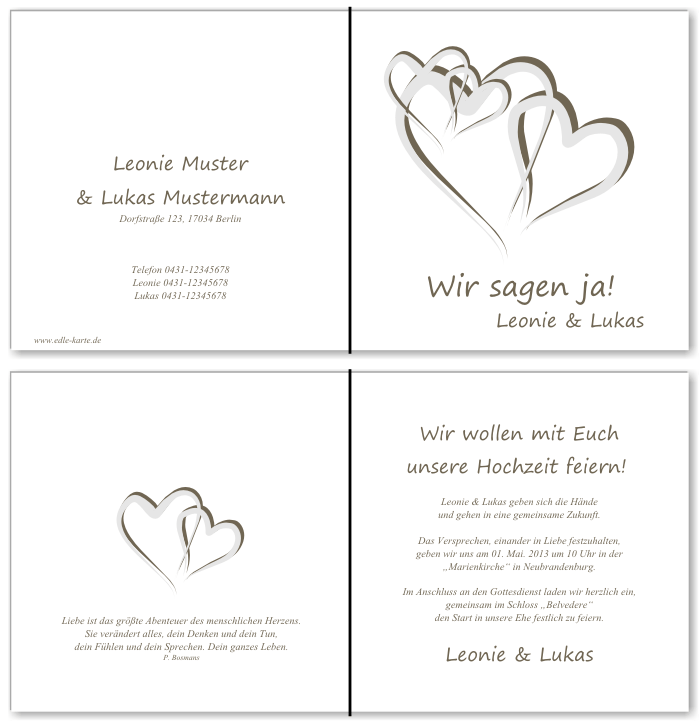  Einladungskarten Hochzeit, Hochzeitseinladungen, Hochzeitskarten, Einladungen f&uuml;r Hochzeit