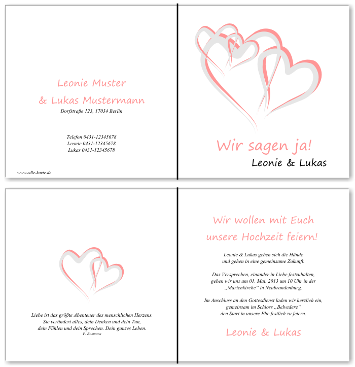  Einladungskarten Hochzeit, Hochzeitseinladungen, Hochzeitskarten, Einladungen f&uuml;r Hochzeit