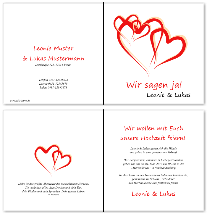  Einladungskarten Hochzeit, Hochzeitseinladungen, Hochzeitskarten, Einladungen f&uuml;r Hochzeit