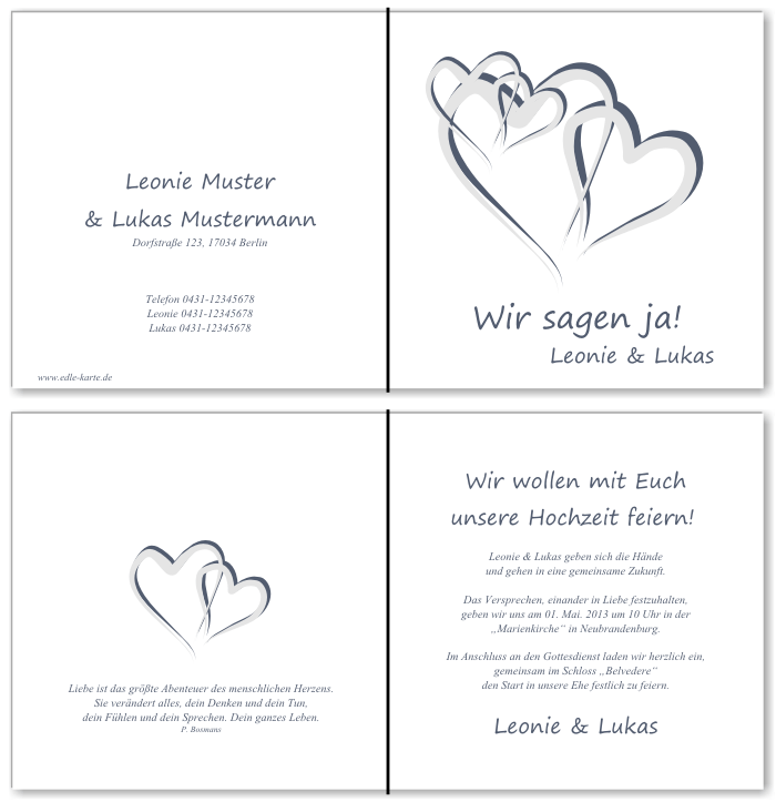  Einladungskarten Hochzeit, Hochzeitseinladungen, Hochzeitskarten, Einladungen f&uuml;r Hochzeit