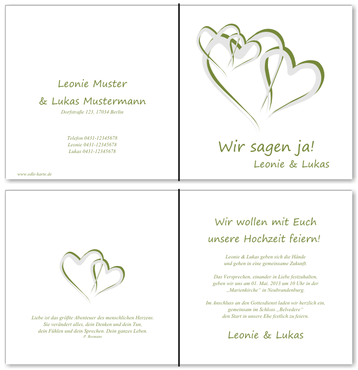  Einladungskarten Hochzeit, Hochzeitseinladungen, Hochzeitskarten, Einladungen f&uuml;r Hochzeit