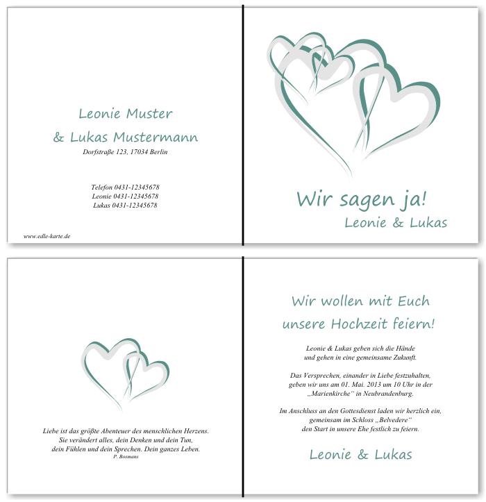  Einladungskarten Hochzeit, Hochzeitseinladungen, Hochzeitskarten, Einladungen f&uuml;r Hochzeit