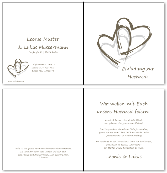  Einladungskarten Hochzeit, Hochzeitseinladungen, Hochzeitskarten, Einladungen f&uuml;r Hochzeit
