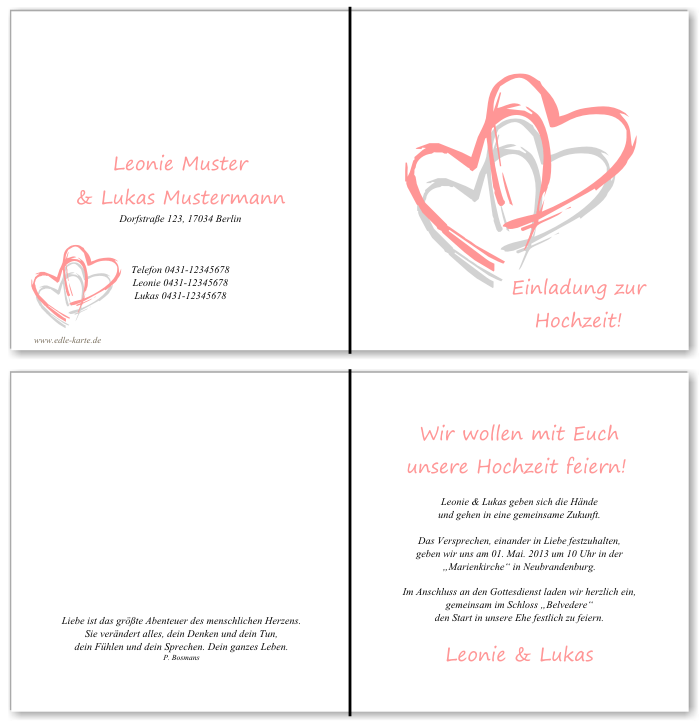  Einladungskarten Hochzeit, Hochzeitseinladungen, Hochzeitskarten, Einladungen f&uuml;r Hochzeit