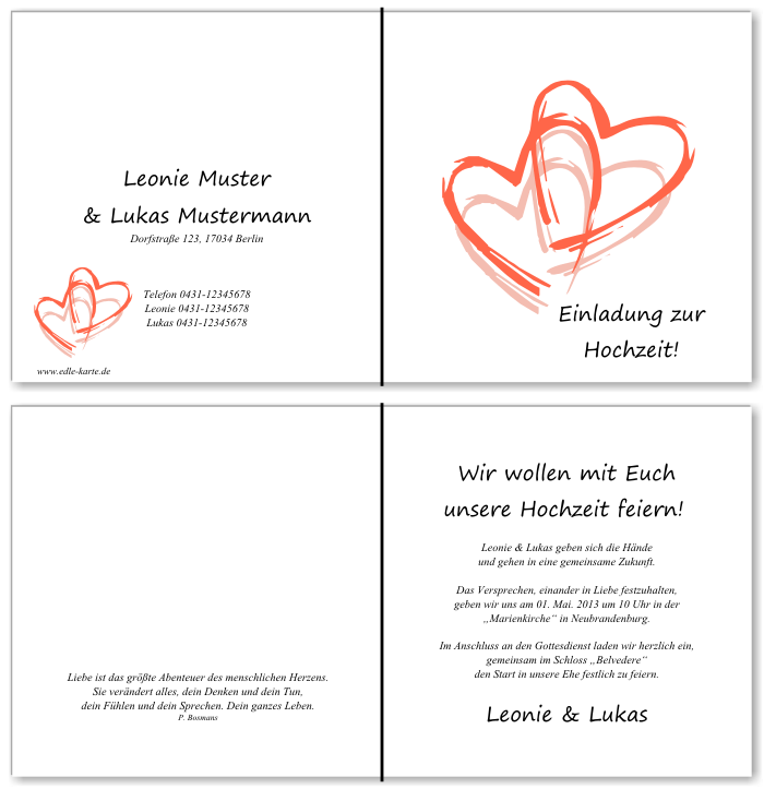  Einladungskarten Hochzeit, Hochzeitseinladungen, Hochzeitskarten, Einladungen f&uuml;r Hochzeit