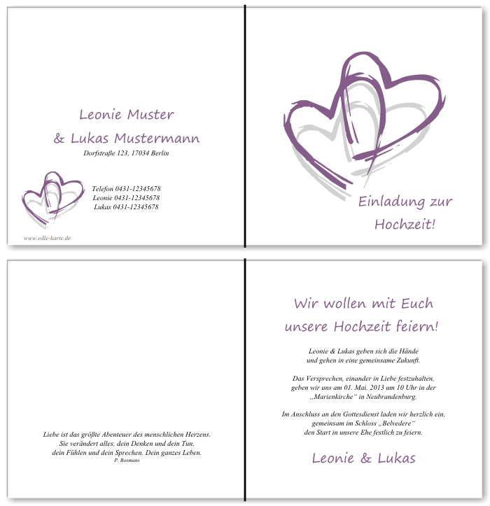  Einladungskarten Hochzeit, Hochzeitseinladungen, Hochzeitskarten, Einladungen f&uuml;r Hochzeit