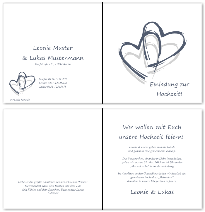  Einladungskarten Hochzeit, Hochzeitseinladungen, Hochzeitskarten, Einladungen f&uuml;r Hochzeit