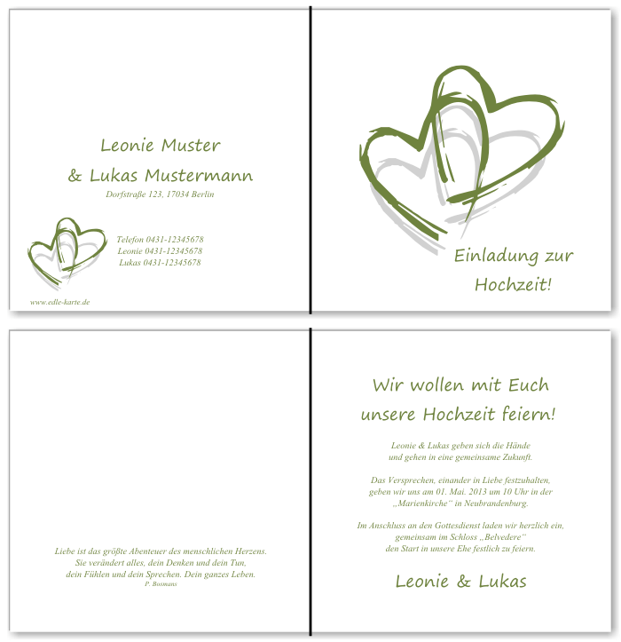  Einladungskarten Hochzeit, Hochzeitseinladungen, Hochzeitskarten, Einladungen f&uuml;r Hochzeit