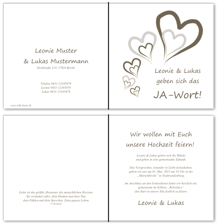  Einladungskarten Hochzeit, Hochzeitseinladungen, Hochzeitskarten, Einladungen f&uuml;r Hochzeit