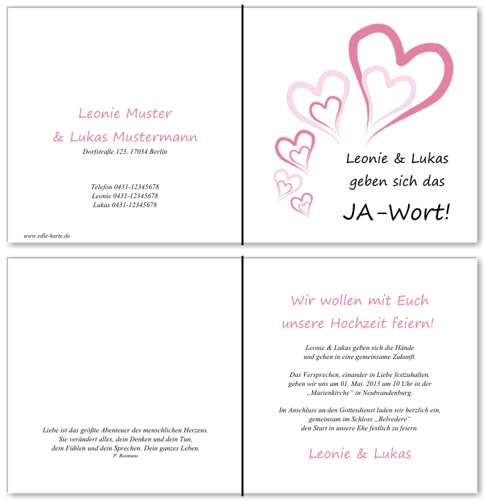  Einladungskarten Hochzeit, Hochzeitseinladungen, Hochzeitskarten, Einladungen f&uuml;r Hochzeit