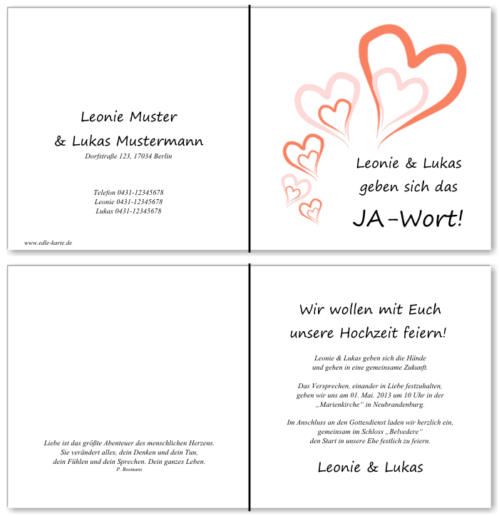  Einladungskarten Hochzeit, Hochzeitseinladungen, Hochzeitskarten, Einladungen f&uuml;r Hochzeit