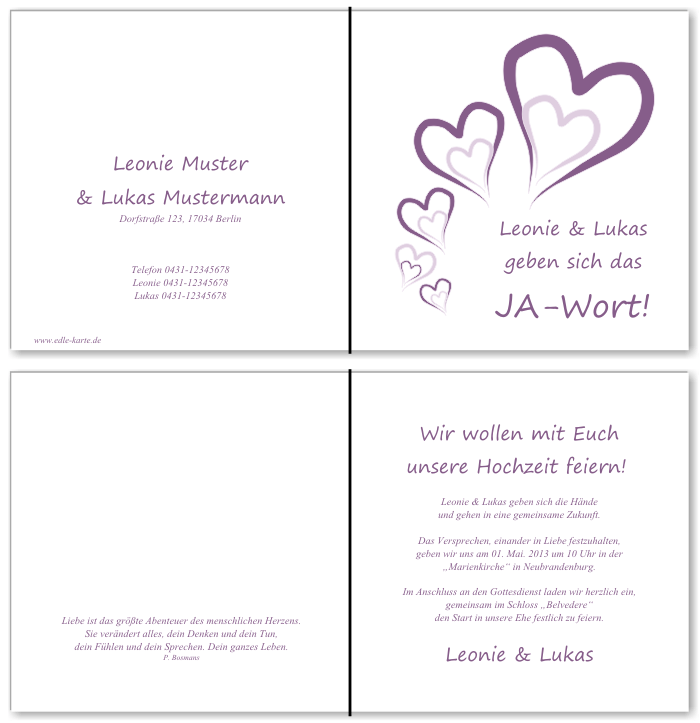  Einladungskarten Hochzeit, Hochzeitseinladungen, Hochzeitskarten, Einladungen f&uuml;r Hochzeit