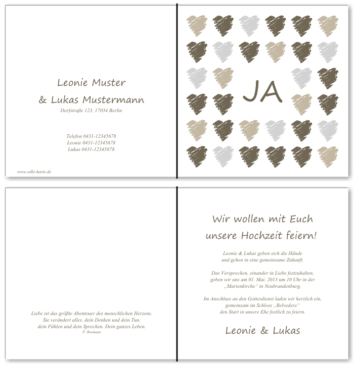  Einladungskarten Hochzeit, Hochzeitseinladungen, Hochzeitskarten, Einladungen f&uuml;r Hochzeit