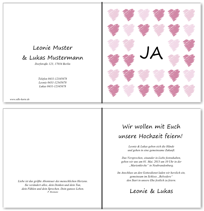  Einladungskarten Hochzeit, Hochzeitseinladungen, Hochzeitskarten, Einladungen f&uuml;r Hochzeit