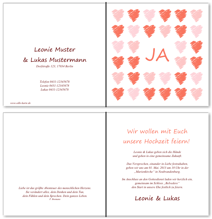  Einladungskarten Hochzeit, Hochzeitseinladungen, Hochzeitskarten, Einladungen f&uuml;r Hochzeit