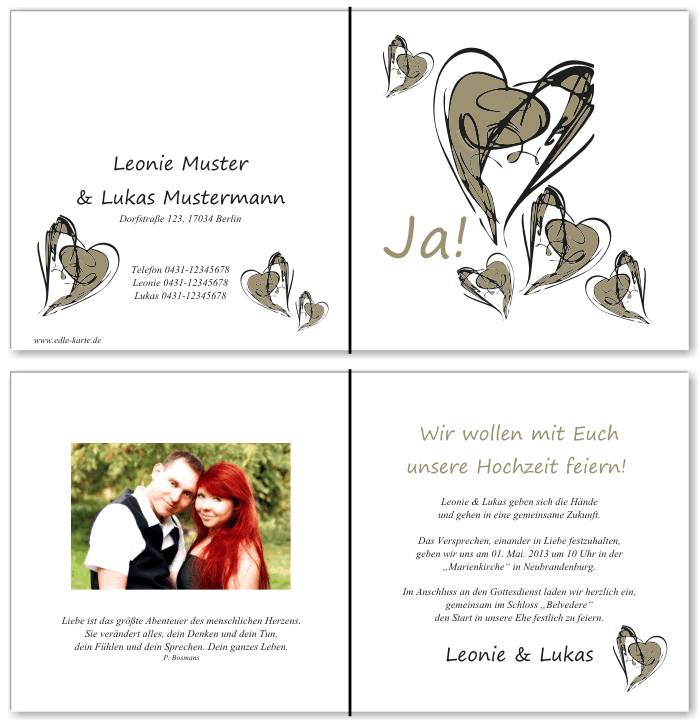  Einladungskarten Hochzeit, Hochzeitseinladungen, Hochzeitskarten, Einladungen f&uuml;r Hochzeit