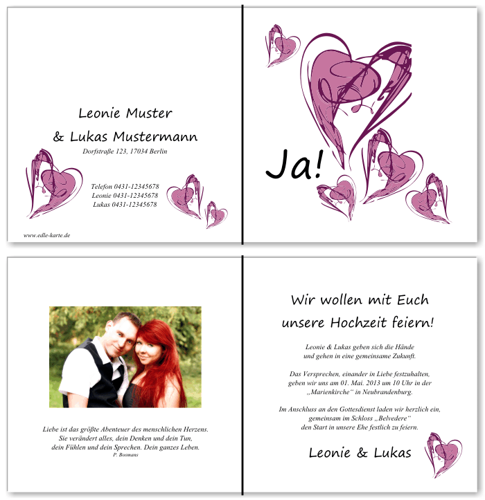  Einladungskarten Hochzeit, Hochzeitseinladungen, Hochzeitskarten, Einladungen f&uuml;r Hochzeit