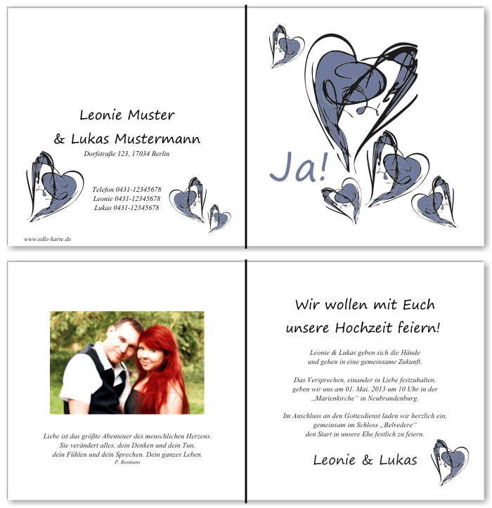  Einladungskarten Hochzeit, Hochzeitseinladungen, Hochzeitskarten, Einladungen f&uuml;r Hochzeit