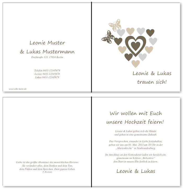  Einladungskarten Hochzeit, Hochzeitseinladungen, Hochzeitskarten, Einladungen f&uuml;r Hochzeit