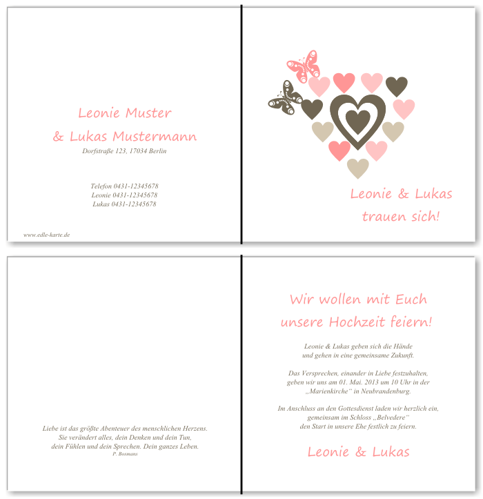  Einladungskarten Hochzeit, Hochzeitseinladungen, Hochzeitskarten, Einladungen f&uuml;r Hochzeit