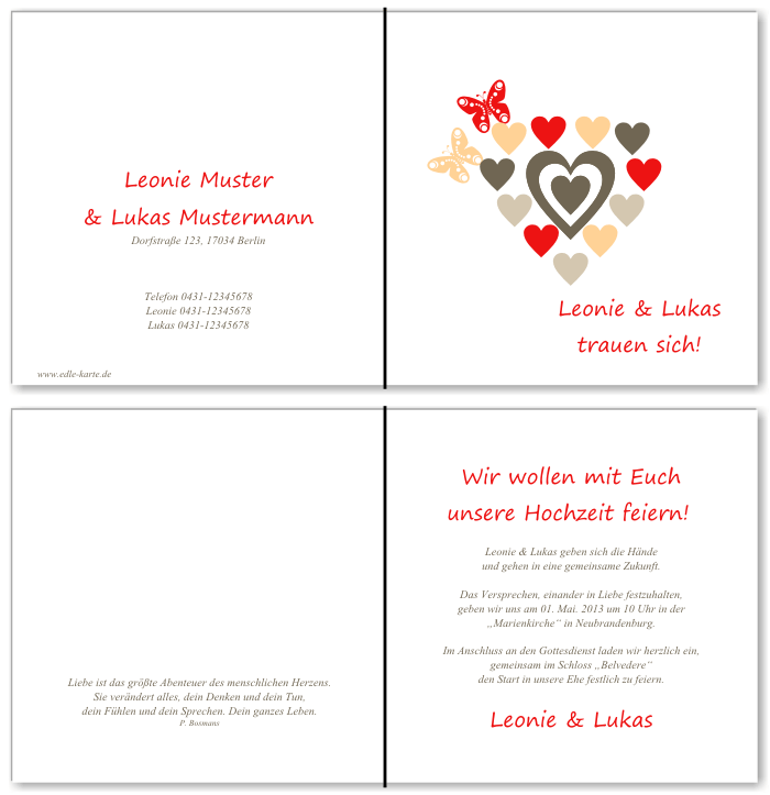  Einladungskarten Hochzeit, Hochzeitseinladungen, Hochzeitskarten, Einladungen f&uuml;r Hochzeit