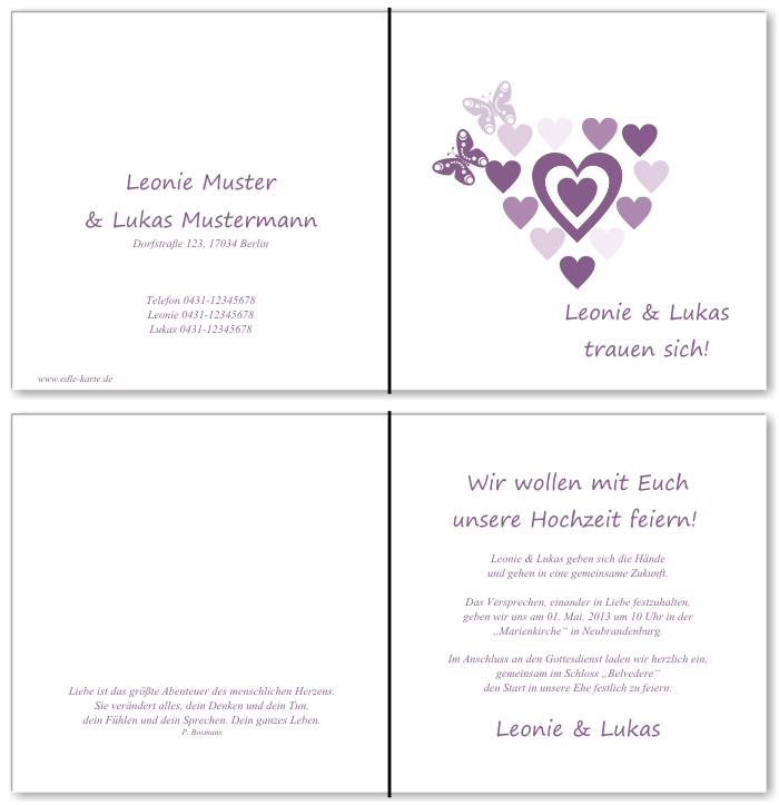  Einladungskarten Hochzeit, Hochzeitseinladungen, Hochzeitskarten, Einladungen f&uuml;r Hochzeit