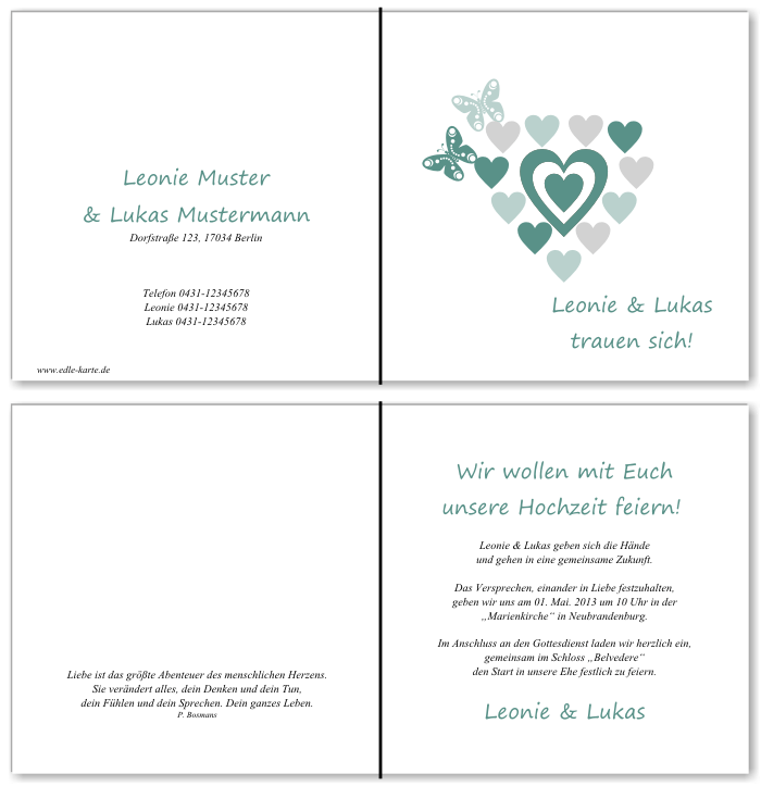  Einladungskarten Hochzeit, Hochzeitseinladungen, Hochzeitskarten, Einladungen f&uuml;r Hochzeit