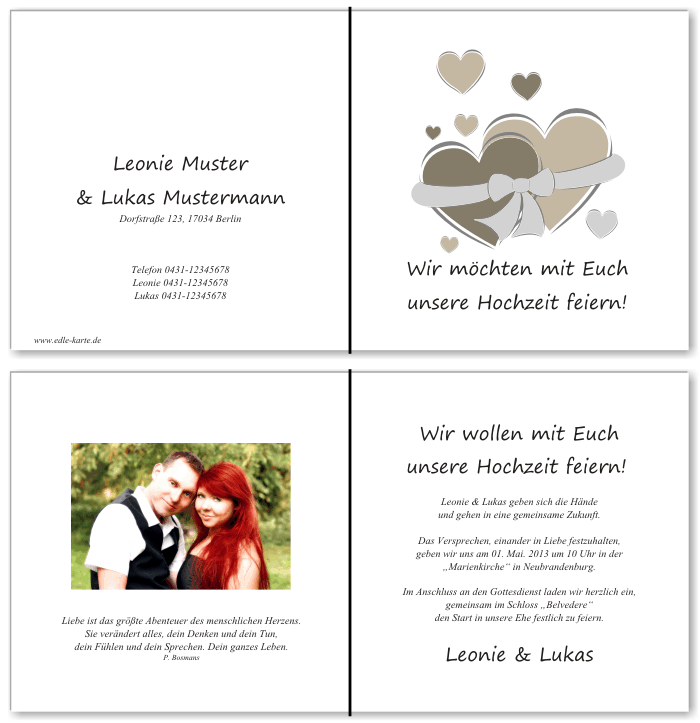  Einladungskarten Hochzeit, Hochzeitseinladungen, Hochzeitskarten, Einladungen f&uuml;r Hochzeit