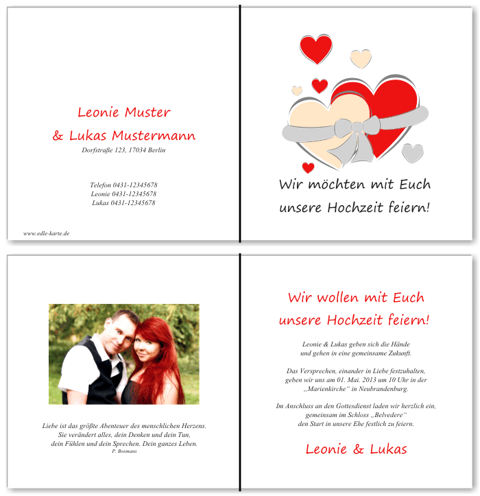  Einladungskarten Hochzeit, Hochzeitseinladungen, Hochzeitskarten, Einladungen f&uuml;r Hochzeit