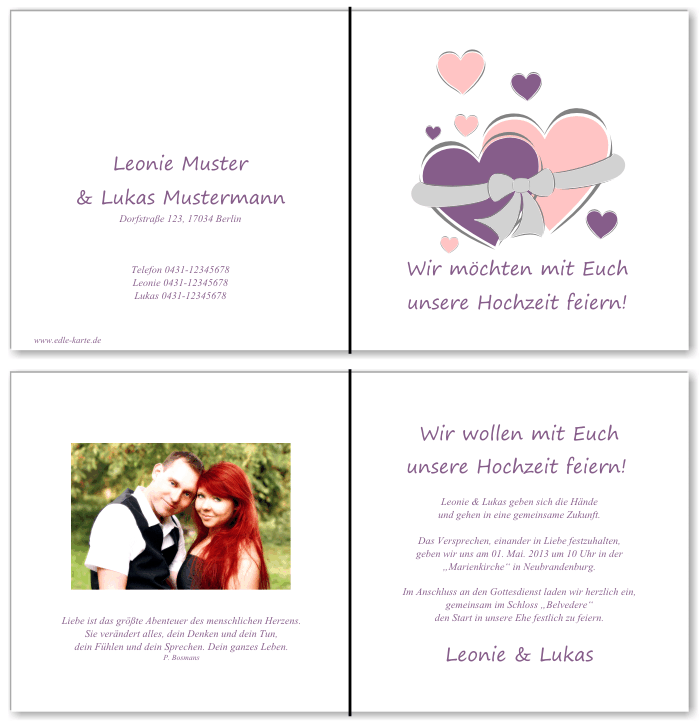  Einladungskarten Hochzeit, Hochzeitseinladungen, Hochzeitskarten, Einladungen f&uuml;r Hochzeit