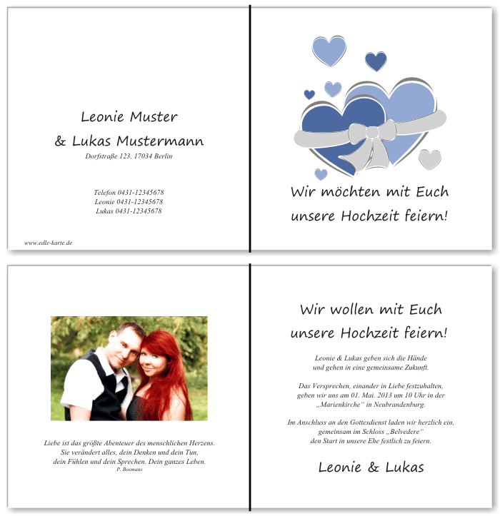  Einladungskarten Hochzeit, Hochzeitseinladungen, Hochzeitskarten, Einladungen f&uuml;r Hochzeit