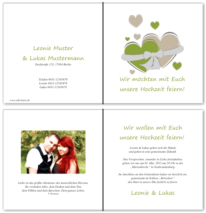  Einladungskarten Hochzeit, Hochzeitseinladungen, Hochzeitskarten, Einladungen f&uuml;r Hochzeit