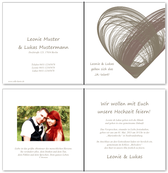  Einladungskarten Hochzeit, Hochzeitseinladungen, Hochzeitskarten, Einladungen f&uuml;r Hochzeit