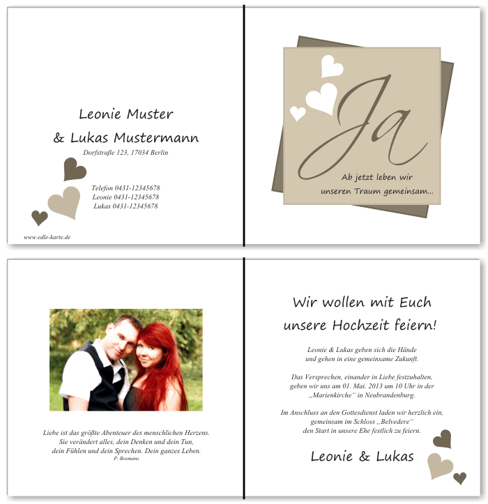  Einladungskarten Hochzeit, Hochzeitseinladungen, Hochzeitskarten, Einladungen f&uuml;r Hochzeit