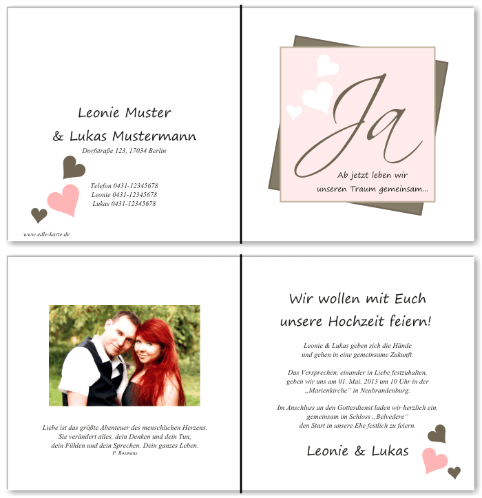  Einladungskarten Hochzeit, Hochzeitseinladungen, Hochzeitskarten, Einladungen f&uuml;r Hochzeit