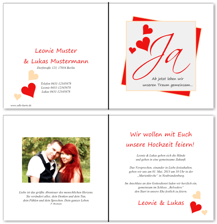  Einladungskarten Hochzeit, Hochzeitseinladungen, Hochzeitskarten, Einladungen f&uuml;r Hochzeit