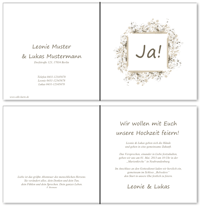  Einladungskarten Hochzeit, Hochzeitseinladungen, Hochzeitskarten, Einladungen f&uuml;r Hochzeit