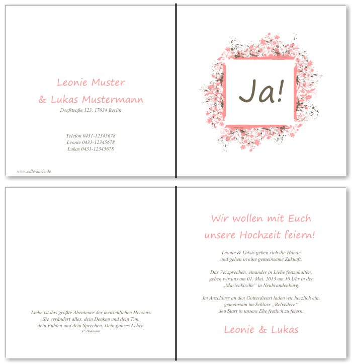  Einladungskarten Hochzeit, Hochzeitseinladungen, Hochzeitskarten, Einladungen f&uuml;r Hochzeit