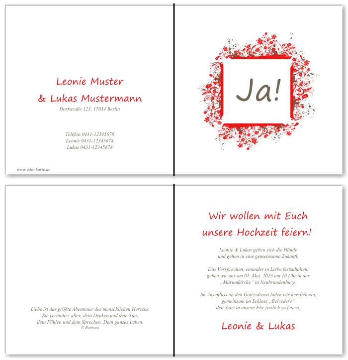  Einladungskarten Hochzeit, Hochzeitseinladungen, Hochzeitskarten, Einladungen f&uuml;r Hochzeit