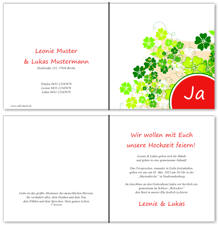  Einladungskarten Hochzeit, Hochzeitseinladungen, Hochzeitskarten, Einladungen f&uuml;r Hochzeit