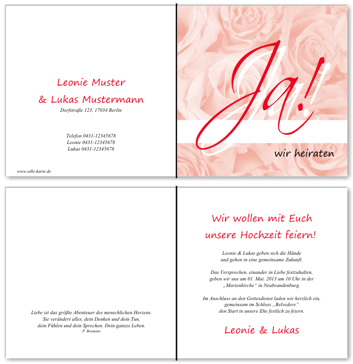  Einladungskarten Hochzeit, Hochzeitseinladungen, Hochzeitskarten, Einladungen f&uuml;r Hochzeit