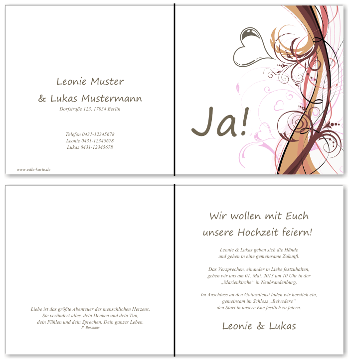  Einladungskarten Hochzeit, Hochzeitseinladungen, Hochzeitskarten, Einladungen f&uuml;r Hochzeit