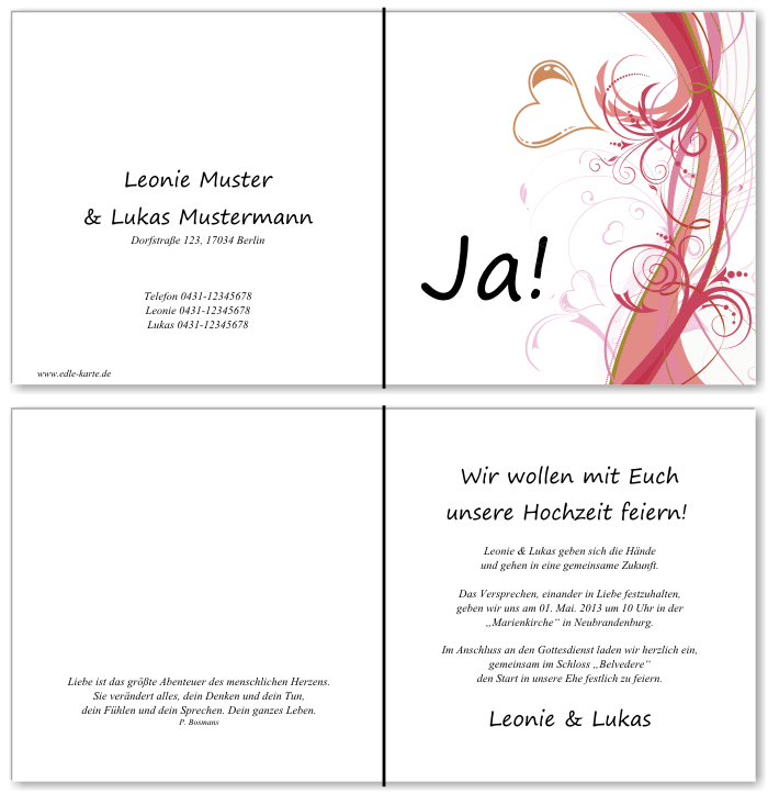  Einladungskarten Hochzeit, Hochzeitseinladungen, Hochzeitskarten, Einladungen f&uuml;r Hochzeit