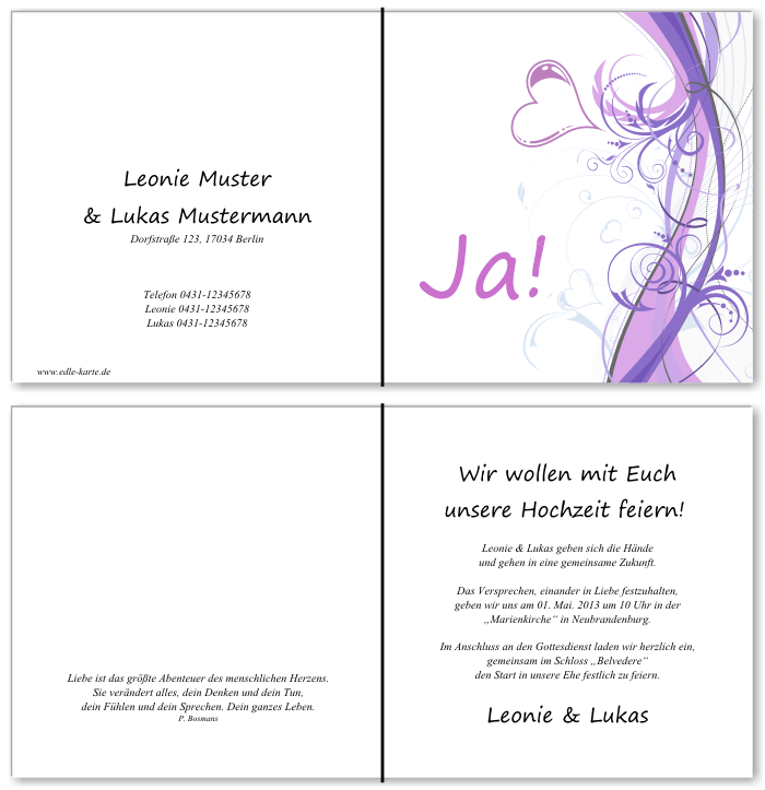  Einladungskarten Hochzeit, Hochzeitseinladungen, Hochzeitskarten, Einladungen f&uuml;r Hochzeit