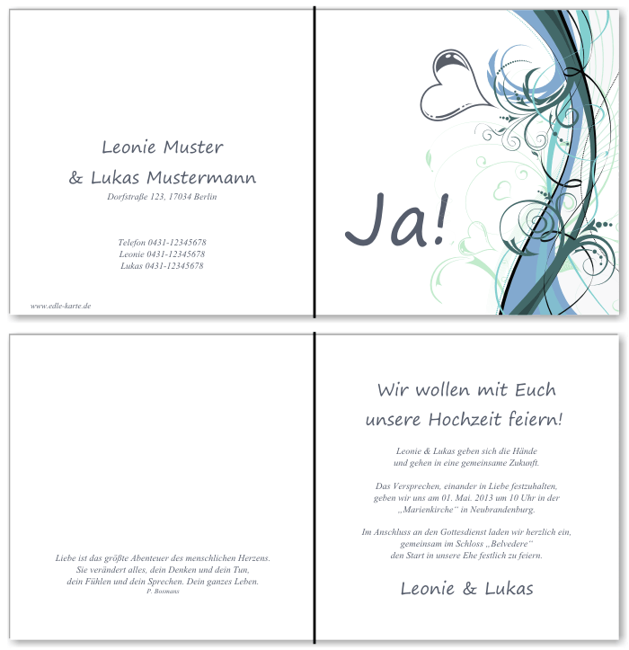  Einladungskarten Hochzeit, Hochzeitseinladungen, Hochzeitskarten, Einladungen f&uuml;r Hochzeit