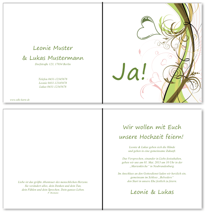  Einladungskarten Hochzeit, Hochzeitseinladungen, Hochzeitskarten, Einladungen f&uuml;r Hochzeit