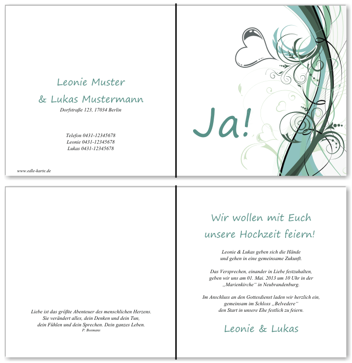  Einladungskarten Hochzeit, Hochzeitseinladungen, Hochzeitskarten, Einladungen f&uuml;r Hochzeit