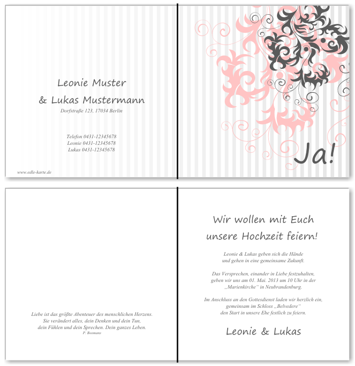  Einladungskarten Hochzeit, Hochzeitseinladungen, Hochzeitskarten, Einladungen f&uuml;r Hochzeit