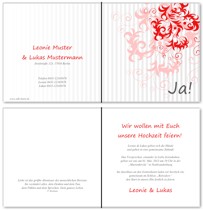  Einladungskarten Hochzeit, Hochzeitseinladungen, Hochzeitskarten, Einladungen f&uuml;r Hochzeit